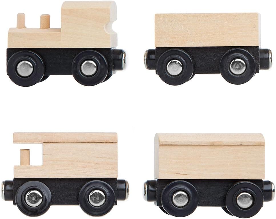 Orbrium Toys Unpainted Wooden Train Cars Compatible with Thomas, Chuggington, Brio, Pack of 4, Great for Party