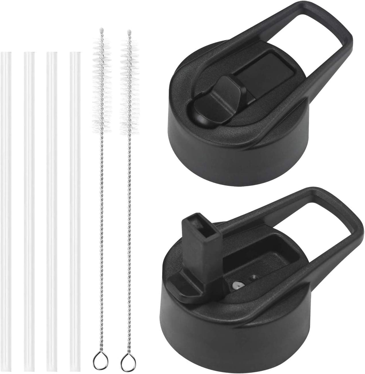 CONNYAM Straw Lid Compatible with Hydro Flask Wide Mouth Sports Water Bottle, 4 Straws and 2 Straws Brushes Included (2 Pack)
