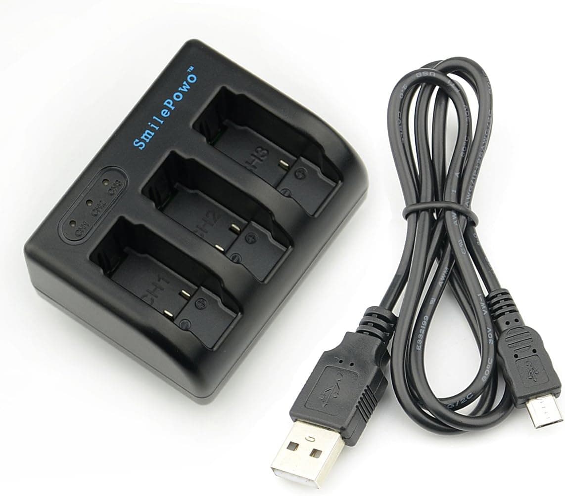 SmilePowo Rapid 3-Channel Charger for GoPro HERO5 Black Camera, AHDBT-501 Battery Travel Charger, USB Charger