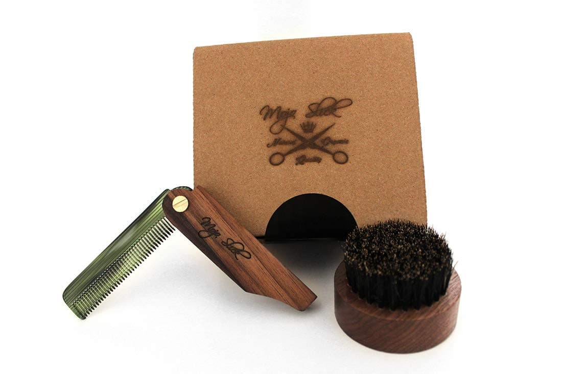 Mojo Slick Deluxe Beard Brush & Comb Set in Black Walnut