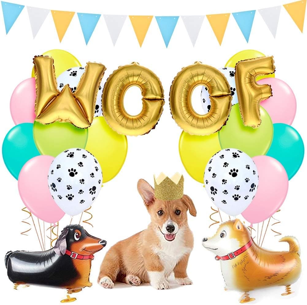Kreatwow Dog Party Decorations Woof Dog Balloons Walking Dog Balloons Dog Party Hats for Puppy Dog Birthday Pet Theme Baby Shower Birthday Party Supplies