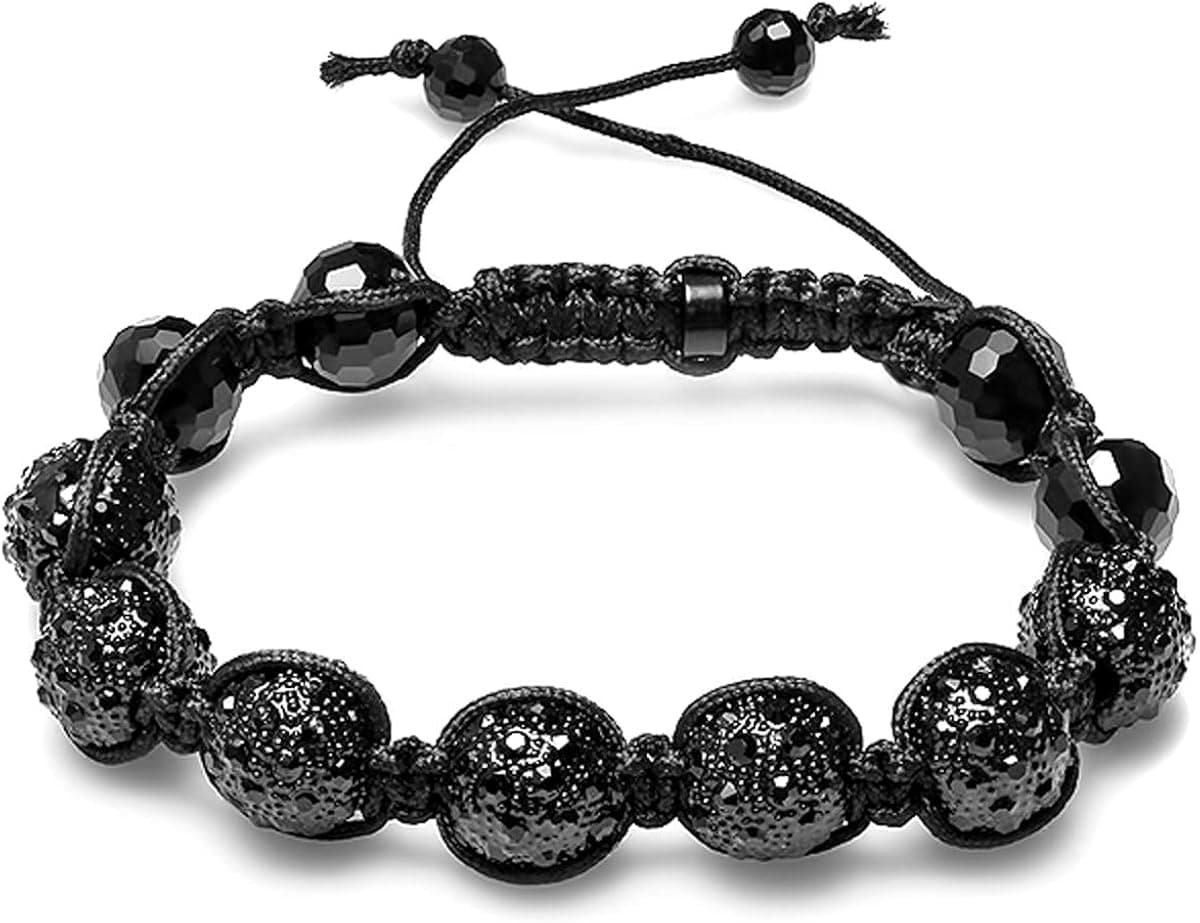 Dazzlingrock Collection Bracelet Mens Ladies Unisex Hip Hop Style Pave Seven 11mm Crystal Black Disco Balls Faceted Bead Unisex Adjustable