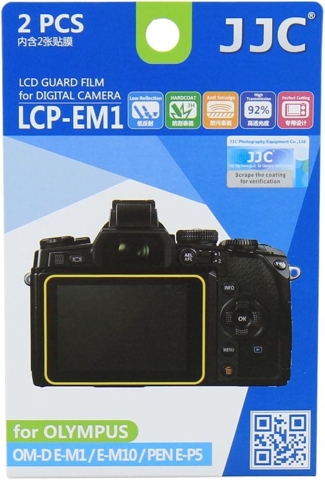 JJC Guard Film Crystal Clear Screen Protector for Olympus OM-D E-M1, E-M5 Mk II, E-M10, E-P5, E-PL7, Pen-F - no Cutting (2 Film Pack)