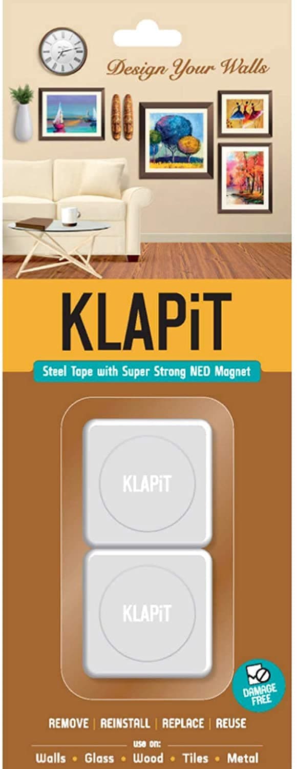 KLAPiT 2pc Pack Magnetic Picture Hanging Strips & Picture Hangers for Damage Free, Drill Free Hanging on Walls. Hang Photo Frames, Art & Crafts, Paintings, Clocks & More.