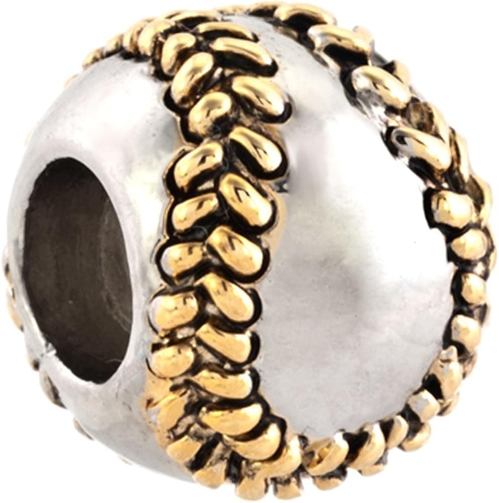 LovelyJewelry Baseball I Love Sports Silver Plated Charm Beads for Bracelet