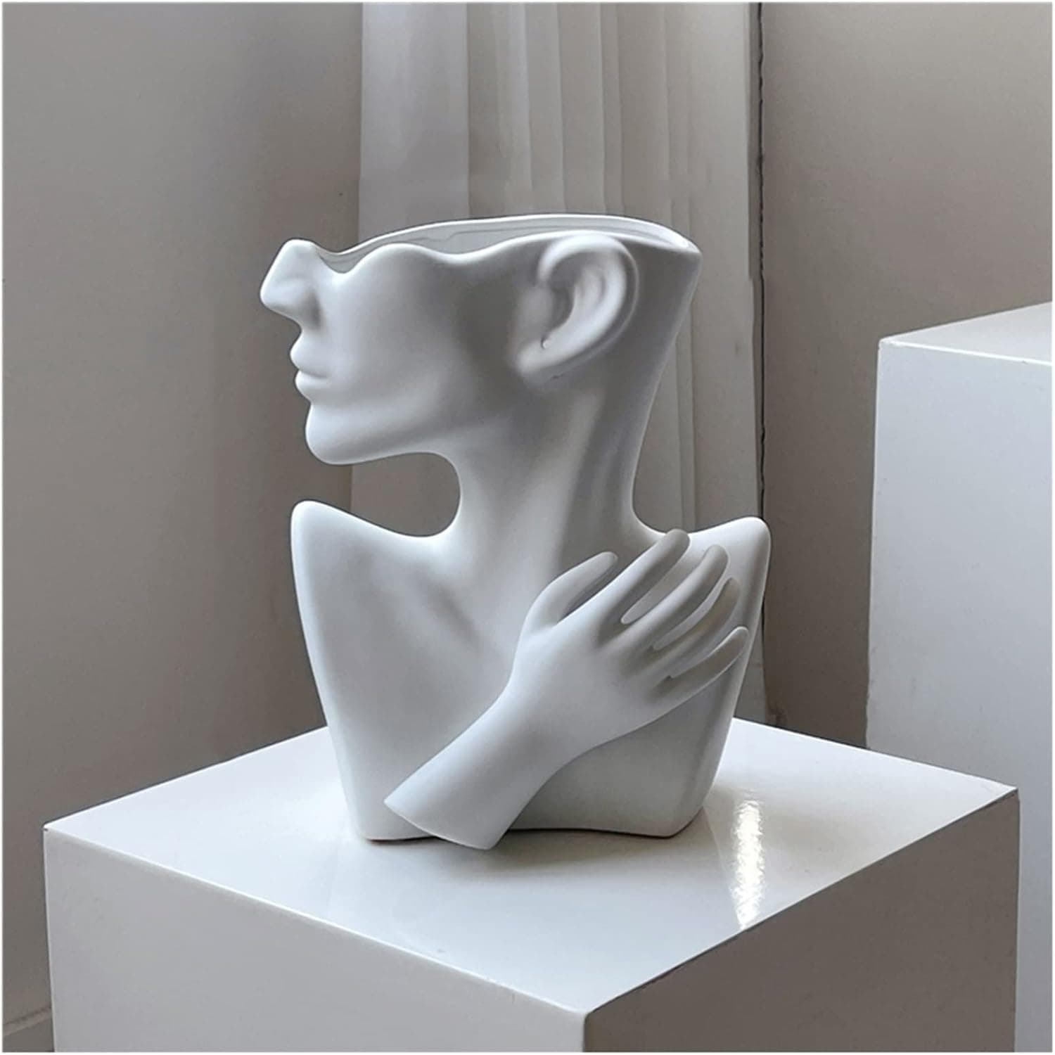 KatoonX Ceramic Head Face Flower Vase for Statue Home Decoration (Matte White)