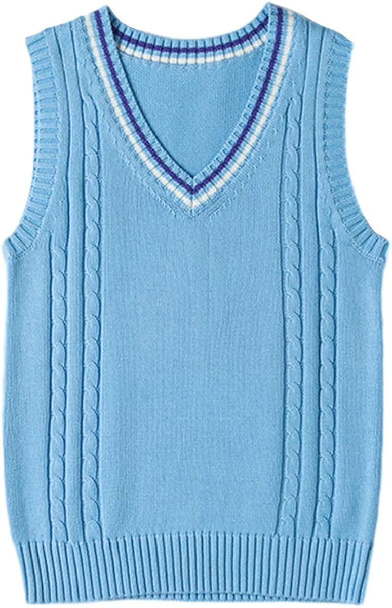 Gihuo Women's V Neck JK Uniform Sleeveless School Sweater Vest(Blue-XS)