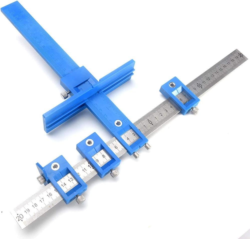 Alloy Detachable Hole Punch Jig Tool,Adjustable Punch Locator, Jig Template Drawer Pull Wood Drilling Dowelling, for Installation of Handles Knobs on Doors or Drawer Pull (4131 cm,Blue+Silver)