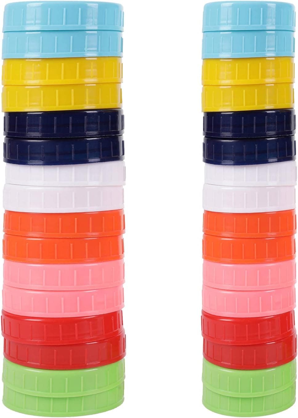 32 Pack Colored Plastic Mason Jar Lids for Wide & Regular Mouth Reusable Storage Caps/Tops for Drinking & Food Storage