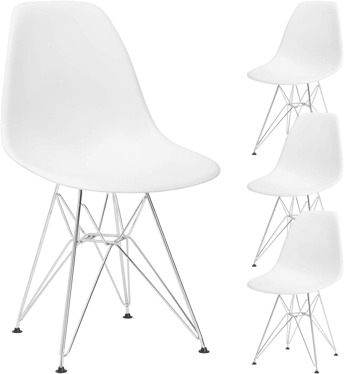 YJCfurniture Dining Chairs Set of 4 Mid Century Modern Kitchen Shell Chairs with Metal Legs for Dining, Bedroom, Living Room Side Chairs Set of 4 (White)