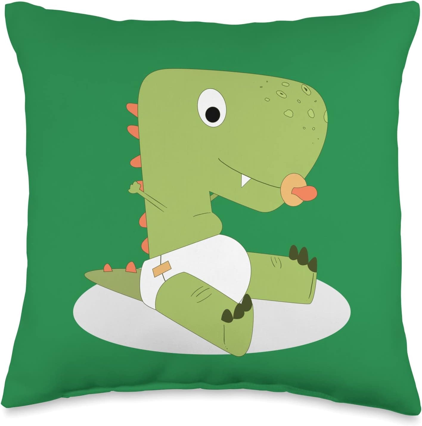 PluppoRoo Designs Baby Dinosaur in Diaper with Pacifier Throw Pillow, 16x16, Multicolor