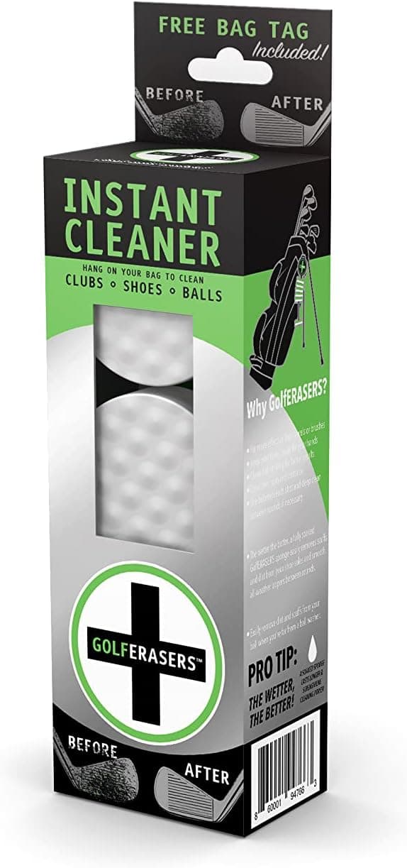 GolfERASERS Instant Golf Eraser, Premium Dual-Sided Sponge for Cleaning Clubs, Shoes & Golf Balls - Golf Club Cleaner, Golf Ball Cleaner, Golf Club Groove Cleaner