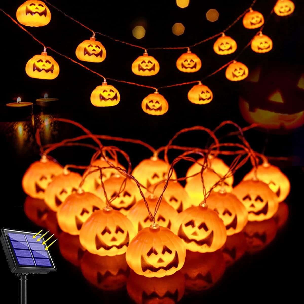 Ztuony Large Halloween Solar String Lights Outdoor, Pumpkin Lights String with 8 Modes Indoor Outdoor Halloween Decorations Decor with 21.32ft 30 Pumpkin Lights for Halloween Party Yard Patio Bedroom