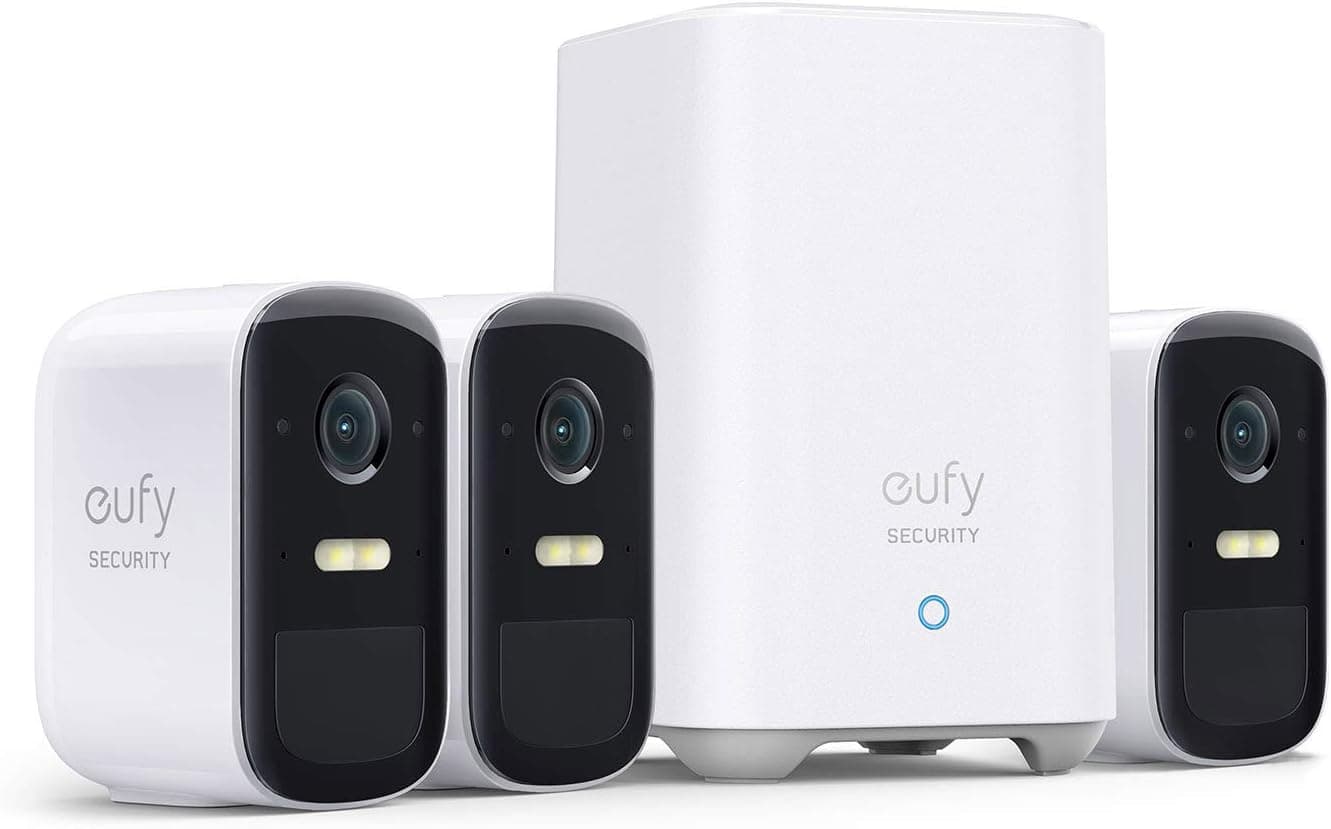 eufy Security, eufyCam 2C Pro 3-Cam Kit, Wireless Home Security System with 2K Resolution, 180-Day Battery Life, HomeKit Compatibility, IP67, Night Vision, and No Monthly Fee.