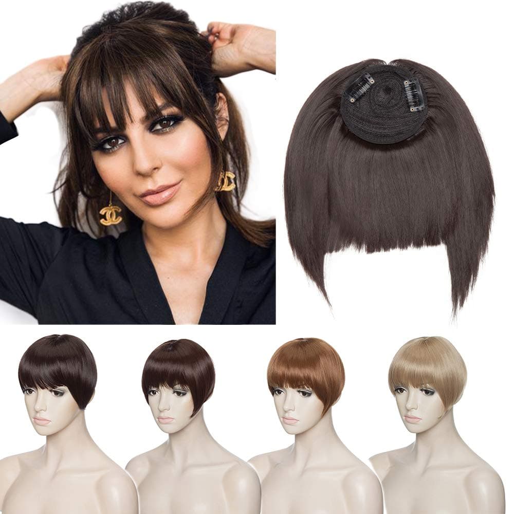S-noilite Hair Topper for Women with Neat Bangs Toupee Clip On Hair Toppers Top Hairpieces Hair Replacement Extensions -Topper Neat Bangs Silver Grey