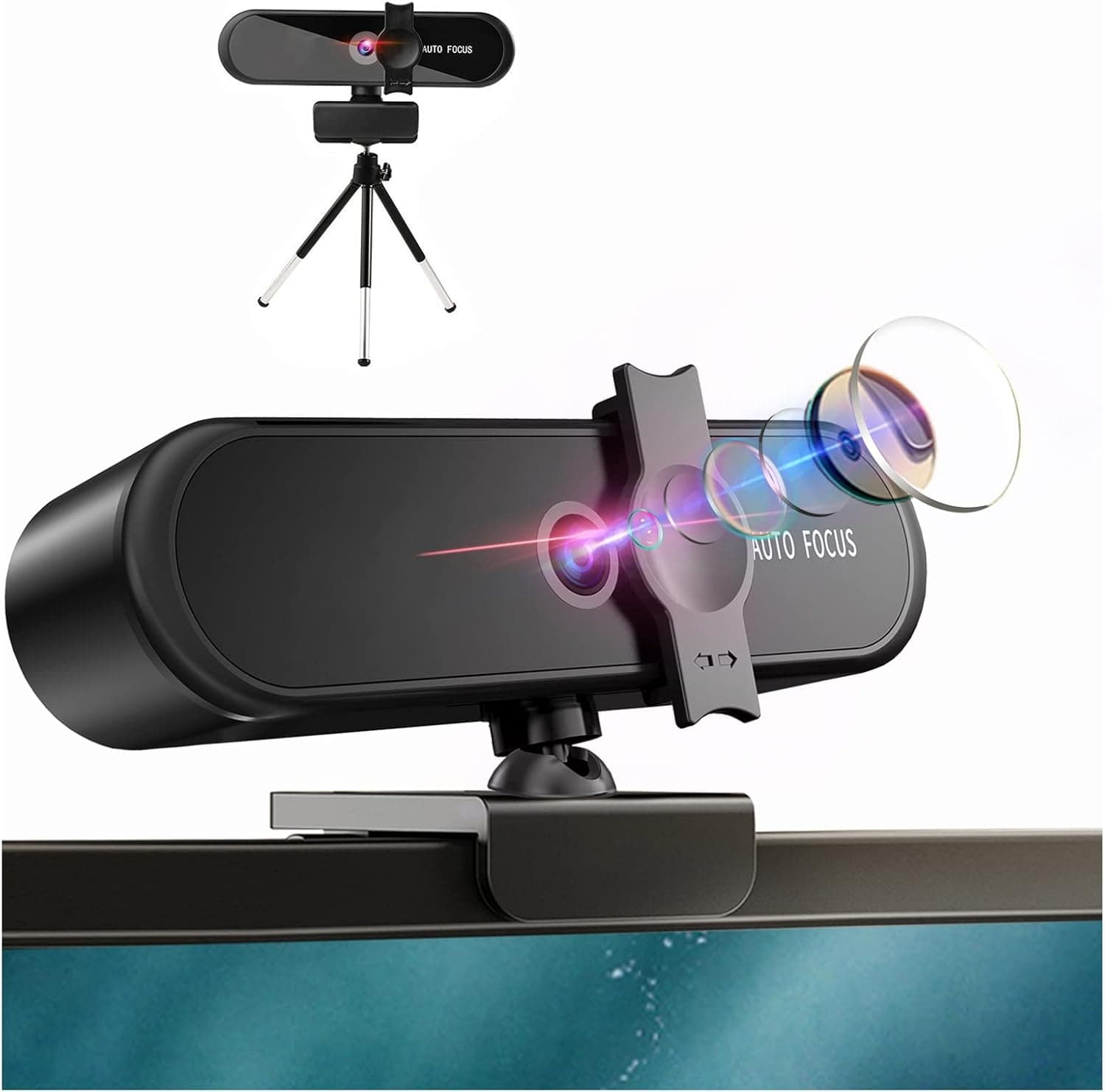 Webcam with Microphone, 1440p HD Computer Camera Webcam with Microphone for Desktop with Privacy Cover, Autofocus USB and Tripod Stand,for PC Mac Laptop Desktop Video Calling Conferencing Recording