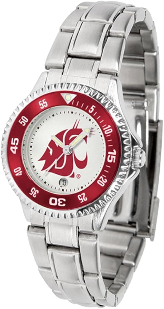 SunTime Washington State Cougars Competitor Ladies Watch with Steel Band