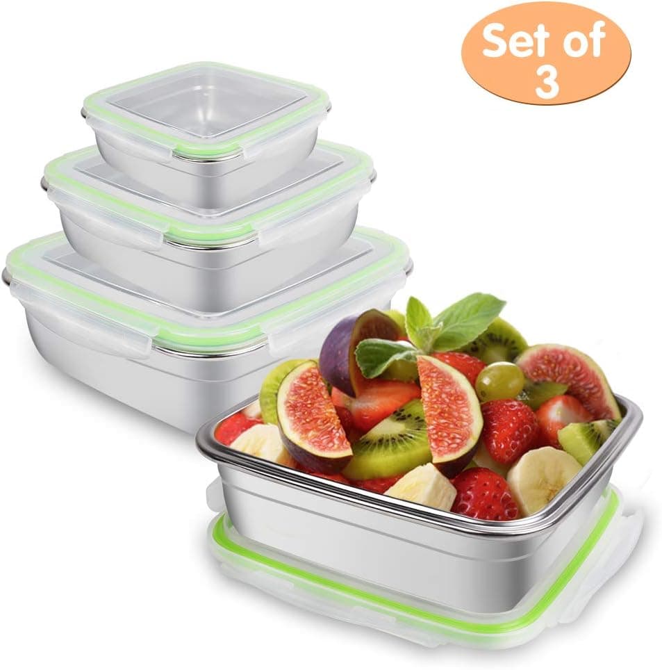 Yummy Sam Airtight Food Containers with Lids Stainless Steel Set of 3 Reusable Sandwich Container Square Lunch and Snack Box for Kid's and Adult