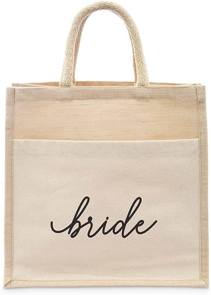 WEDDINGSTAR Personalized Medium Woven Jute Tote Bag With Pocket