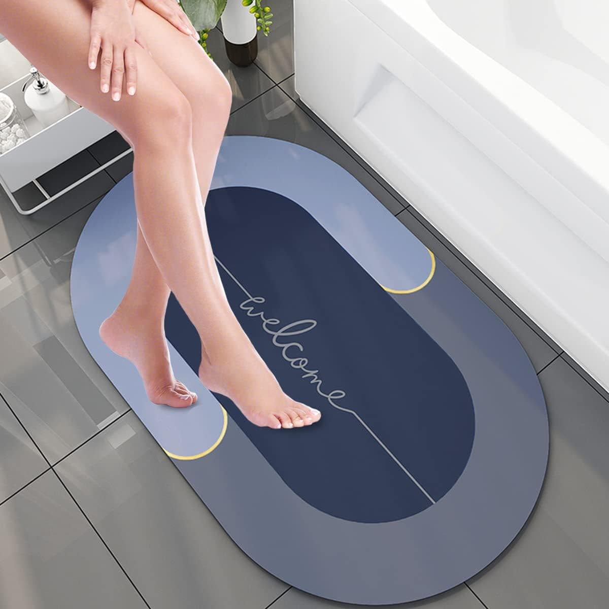 Super Absorbent Bathroom Mat, Non Slip Soft Wrinkle Free Bathroom Rug, Ultra Thin Quick Dry Machine Washable Bathroom Floor Mat for Bathroom Floor, Bathtub, Shower Door Blue Rug Mat (welcome20*32)