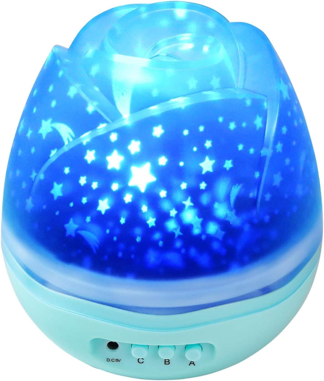 Kids Night Light, Star Moon Sea Animals Night Light Projector with 360 Degree Rotation, Rose Cover, 4 LED Bulbs 8 Modes, Bedside Lamp for Nursery Kids Baby Room -2 Sets of Films