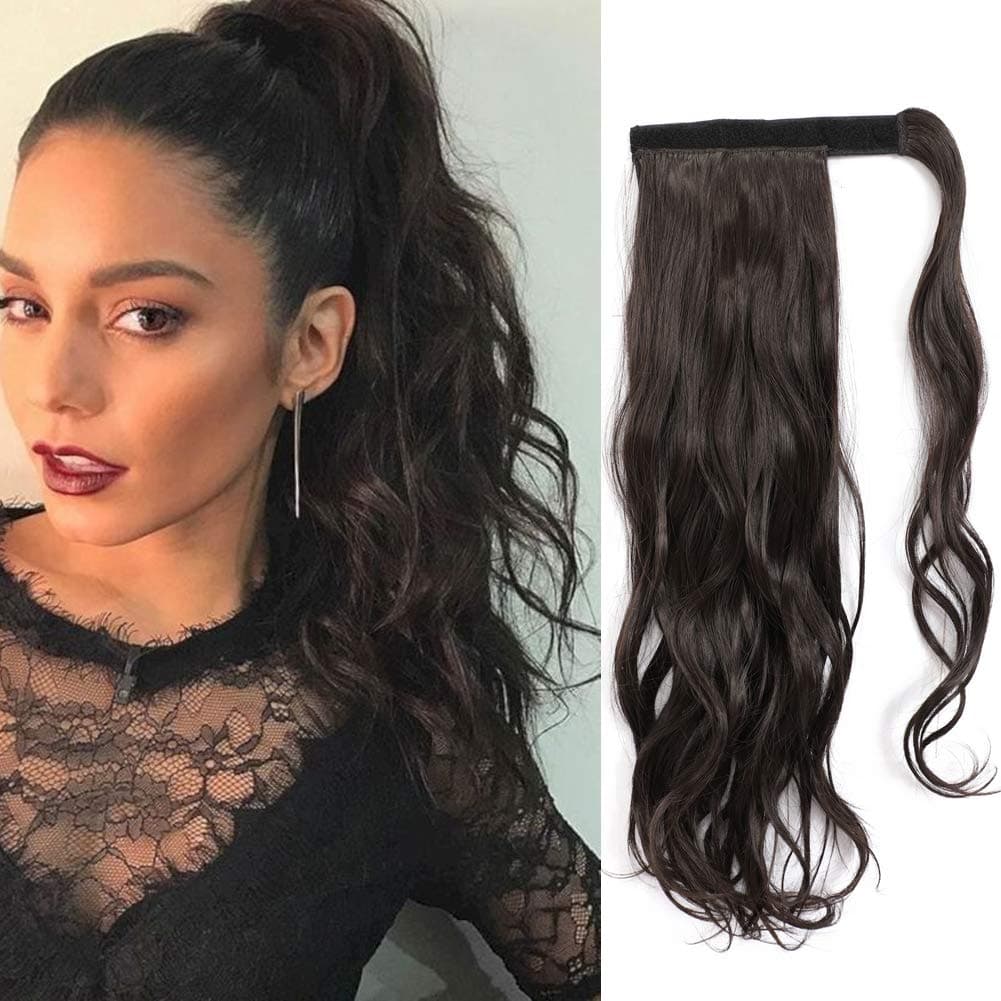 18 Inch Long Curly Wave Clip in Ponytail Extension for Black Women Wavy Synthetic Wrap Around Pony Tail Hair Extensions Drawstring Hairpiece