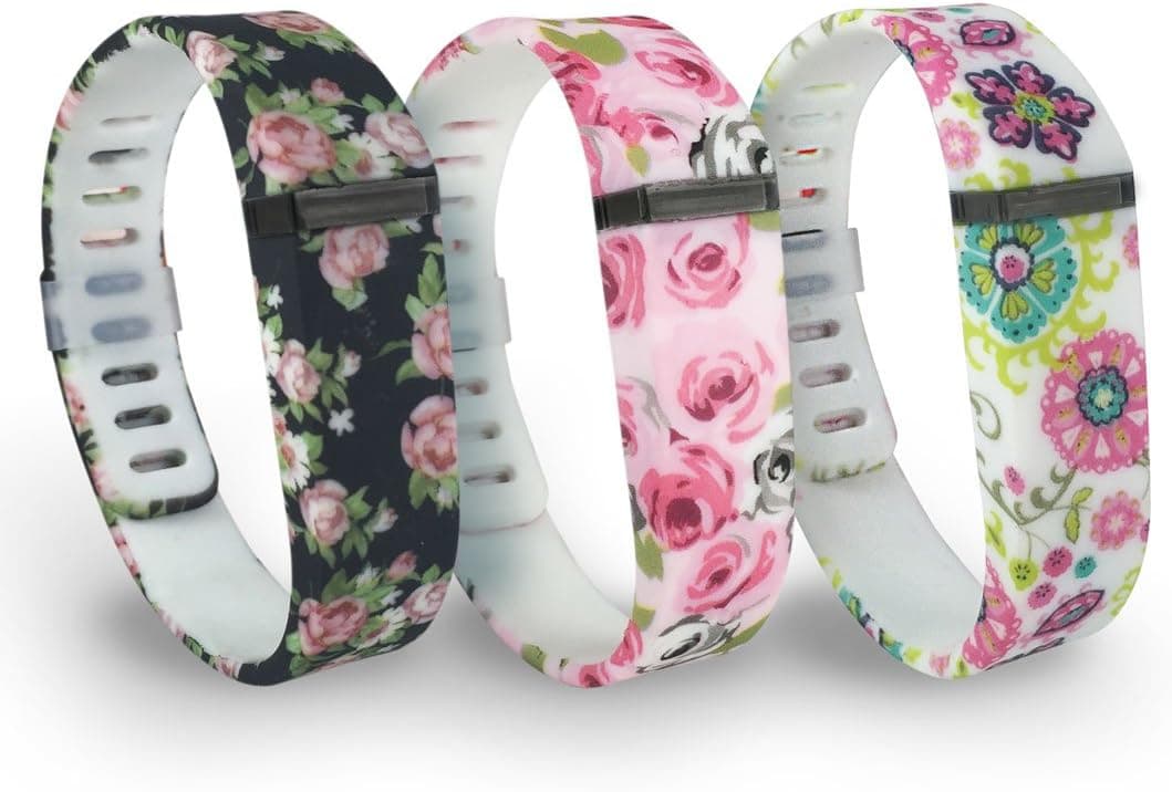 Silk Flex Wristband - Replacement for Fitbit Flex [Includes:3 Wrist Bands, Metal Clasp, and Bonus Security Bands] - Small - Floral Pack