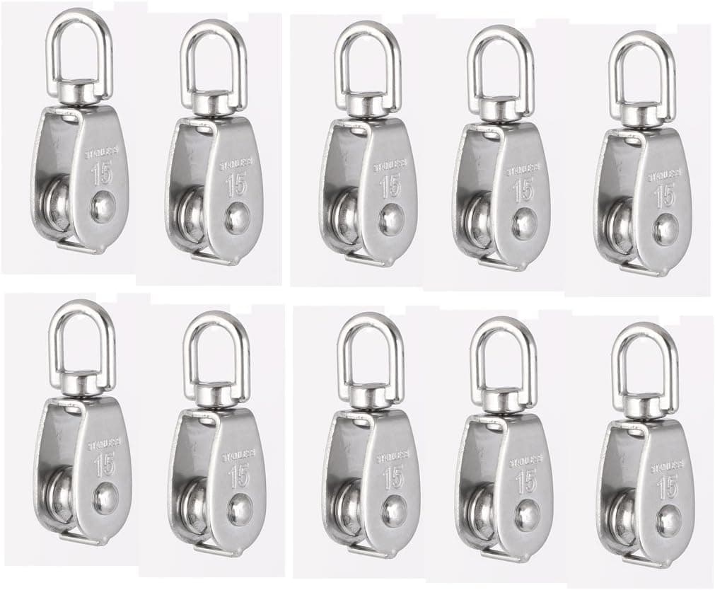 uxcell a16062200ux0500 Crane Pulley Block M15 Lifting Crane Swivel Hook single Pulley Block Hanging Wire Towing Wheel 10Pcs