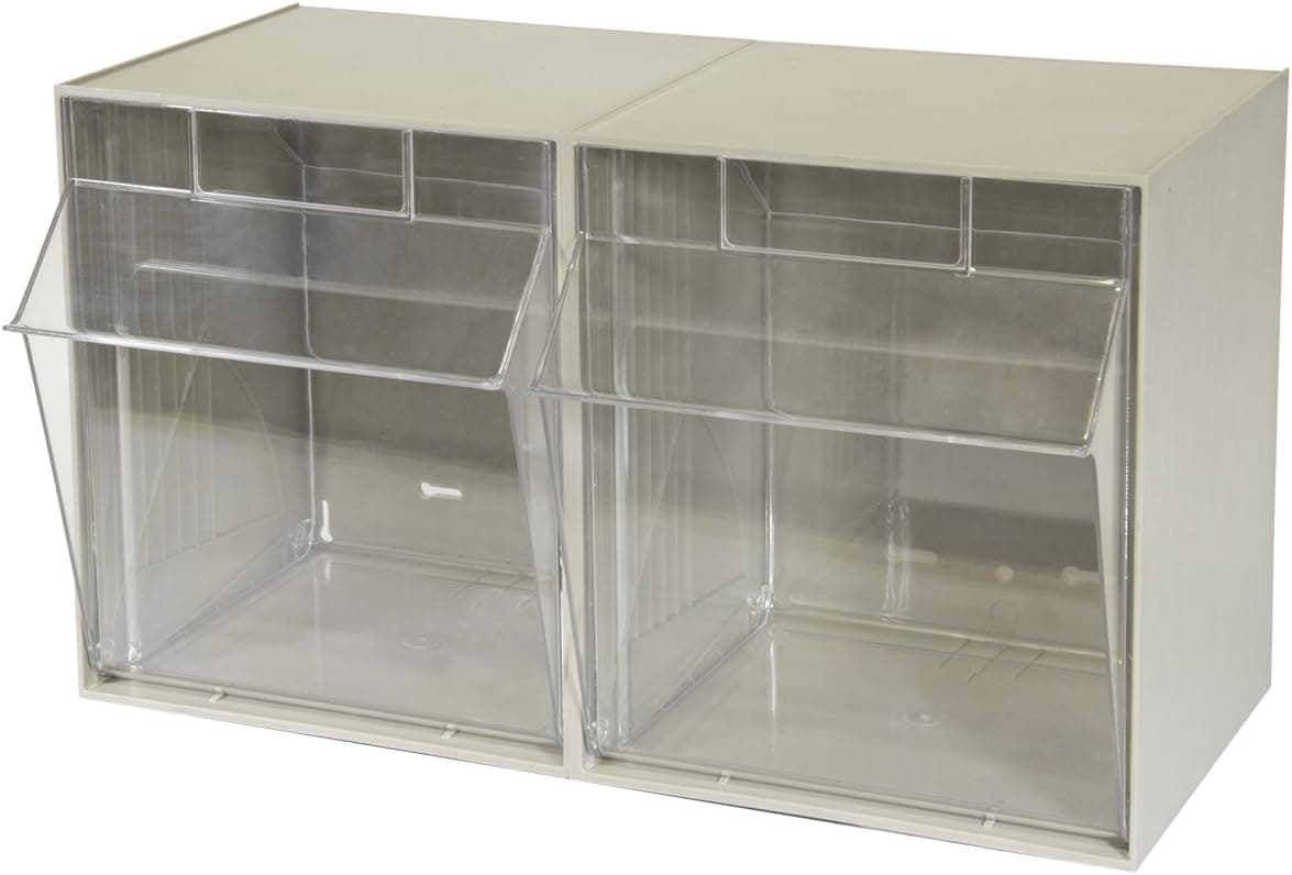 Akro-Mils 06702 TiltView Horizontal Plastic Organizer Storage System Cabinet with 2 Tilt Out Bins, (23-5/8-Inch Wide x 14-Inch High x 12-5/16-Inch Deep), Stone