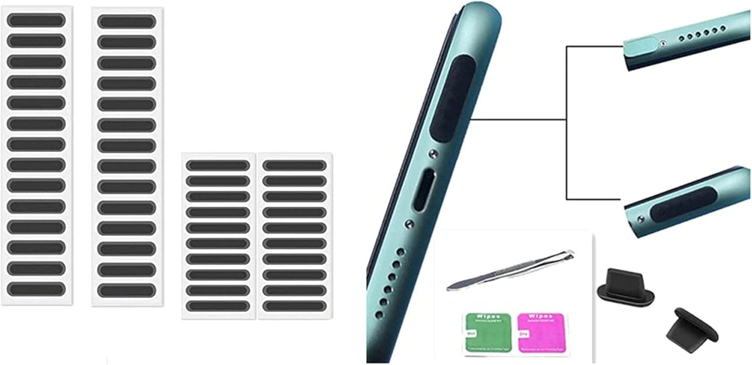 48 Pcs Mobile Phone Dustproof Net Stickers, Speaker Mesh Anti Dust Proof Adhesive Sticker with Alcohol Tweezer for iPhone 14/13/11 Speaker Dustproof Sticker (Short&long-48pcs)