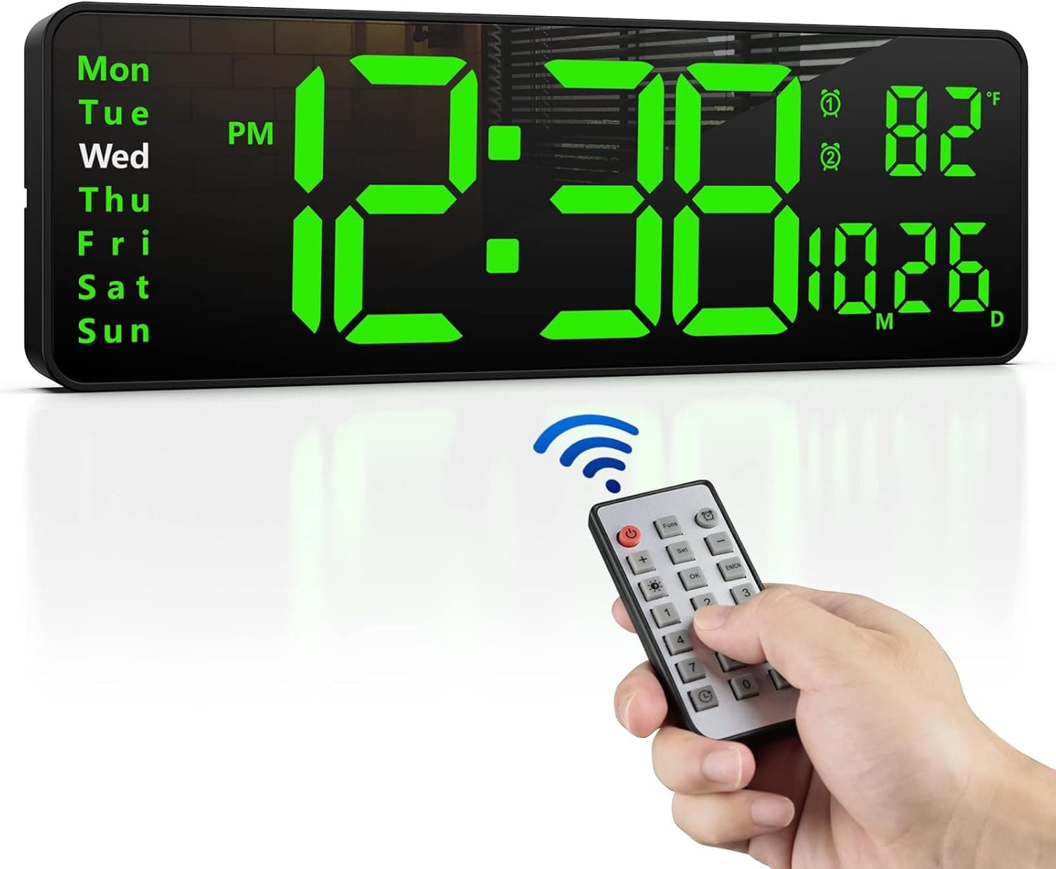 Zgrmbo 16" Large Digital Wall Clock with Remote, Large Display Digital Clock with Time Date Temp Week, 12/24H, Auto/Custom Brightness, Timer, Wall Mount for Living Room/Gym/Shop/Warehouse/Office Decor