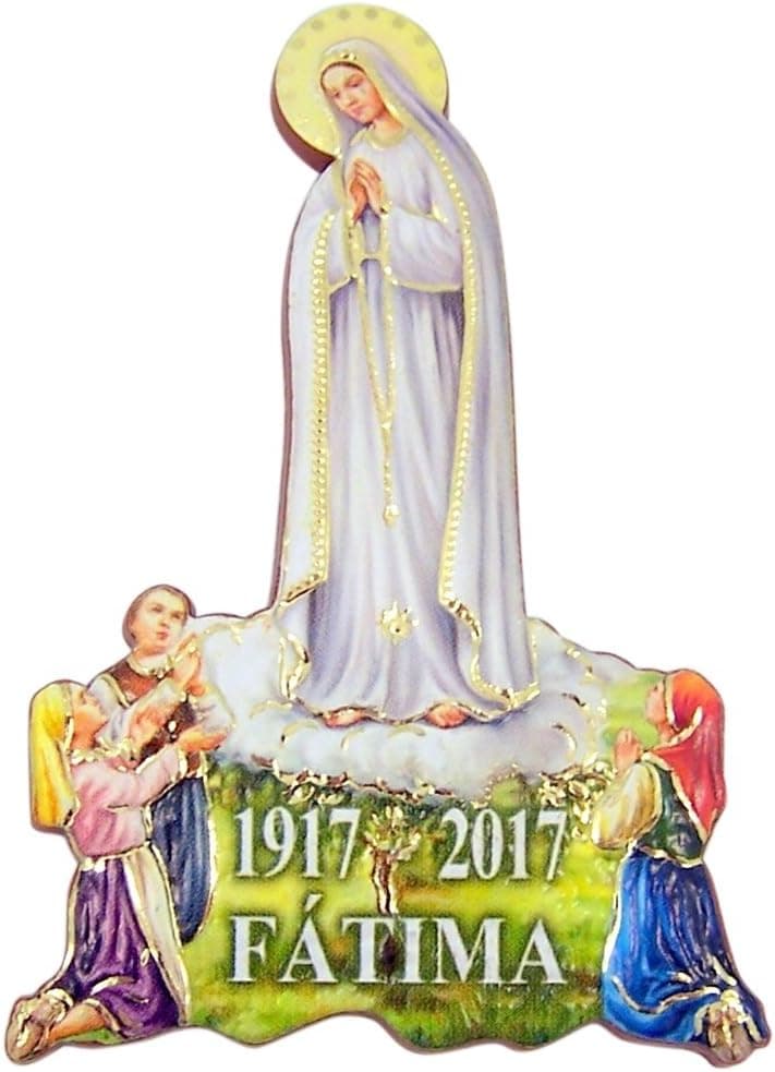 Devotional Gifts Gold Embossed Wooden Our Lady of Fatima Statuette and Magnet, 2 5/8 Inch
