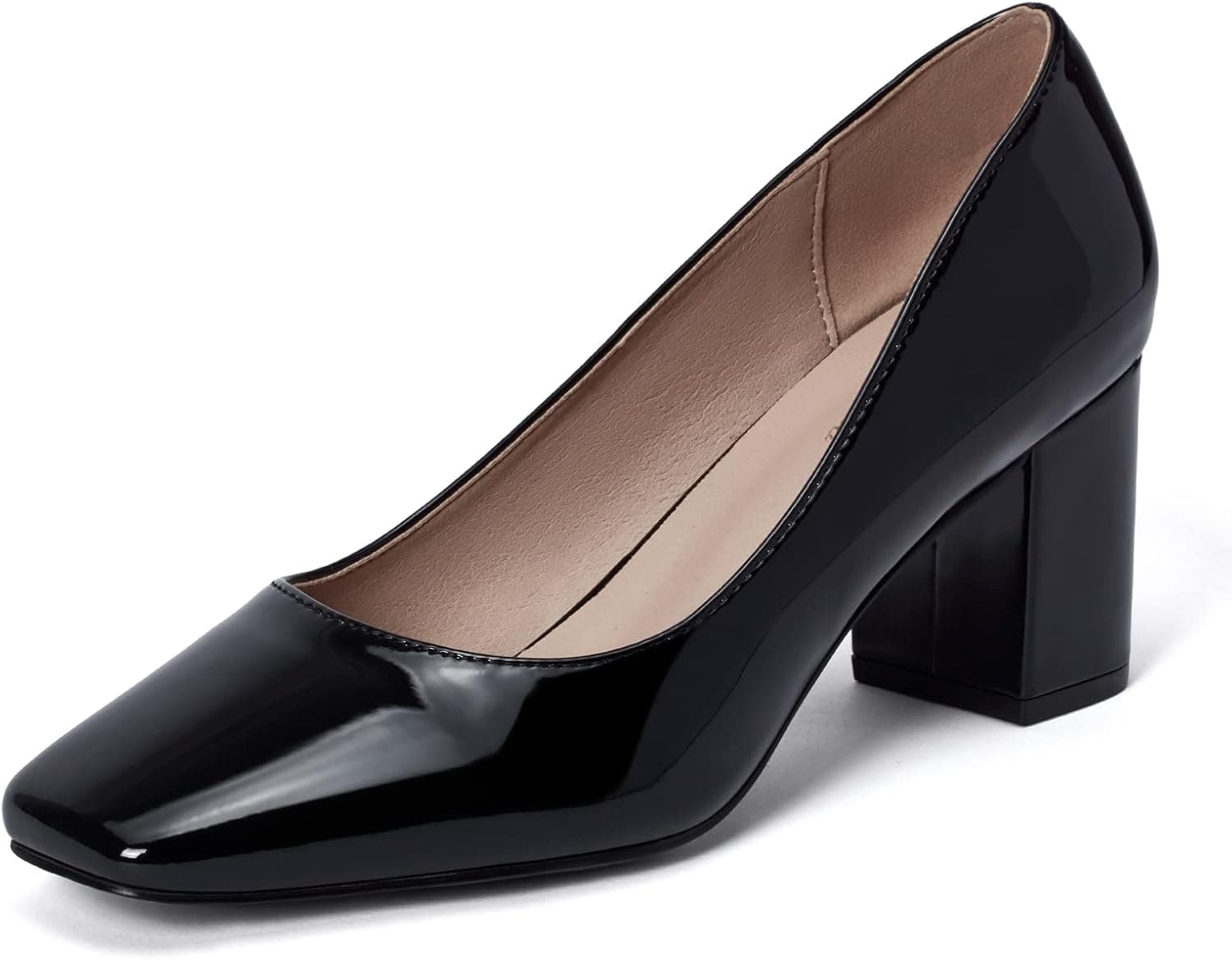 GENSHUO Block Heels Pumps for Women,Chunky High Heels Closed Square toe Shoes