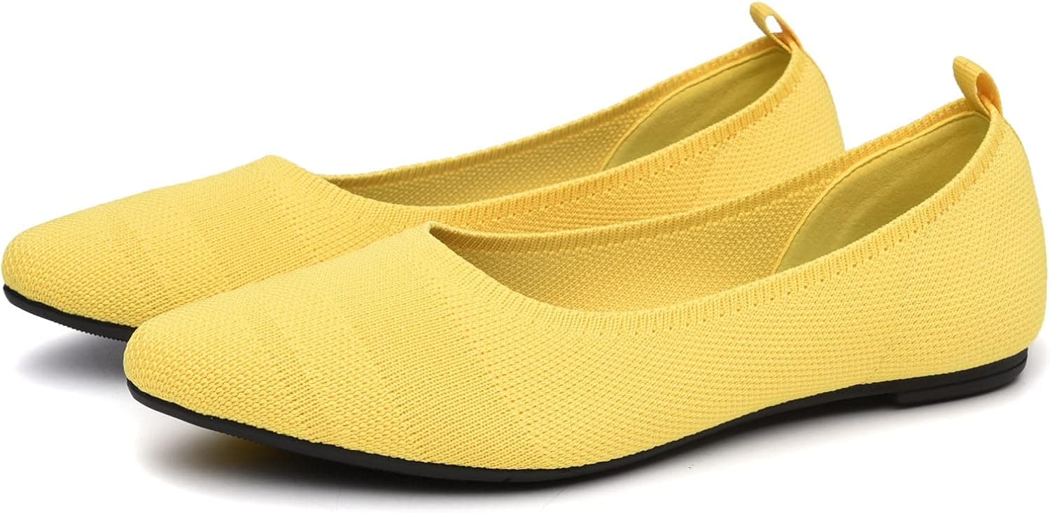 NISIKNIMA Women's Ballet Flat Shoes Knit Dress Shoes Pointed Toe Slip On Ballerina Walking Flats Shoes for Woman Comfortable Memory Foam Flats Shoes