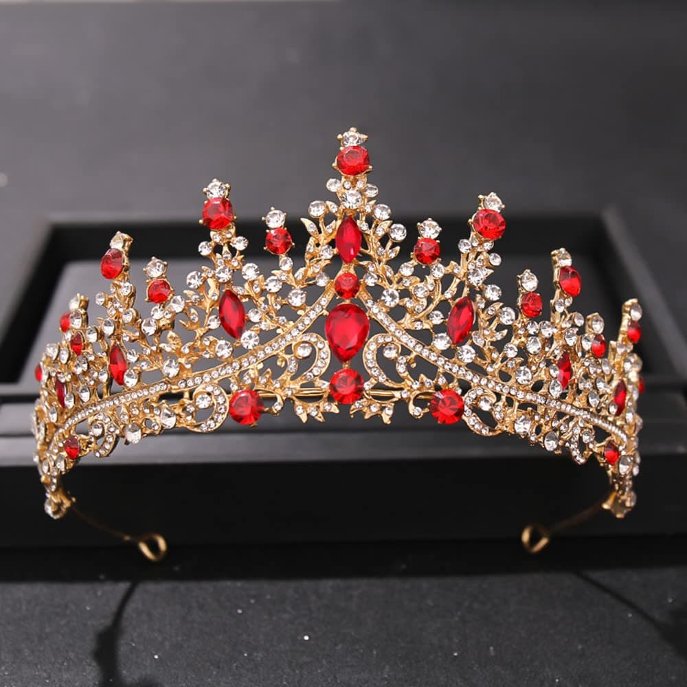 TOBATOBA Crystal Wedding Tiara for Women Crown for Women Royal Queen Crown Headband Metal Princess Tiara for Bride Quinceanera Headpieces for Birthday Prom Pageant Halloween Costume Cosplay, Red