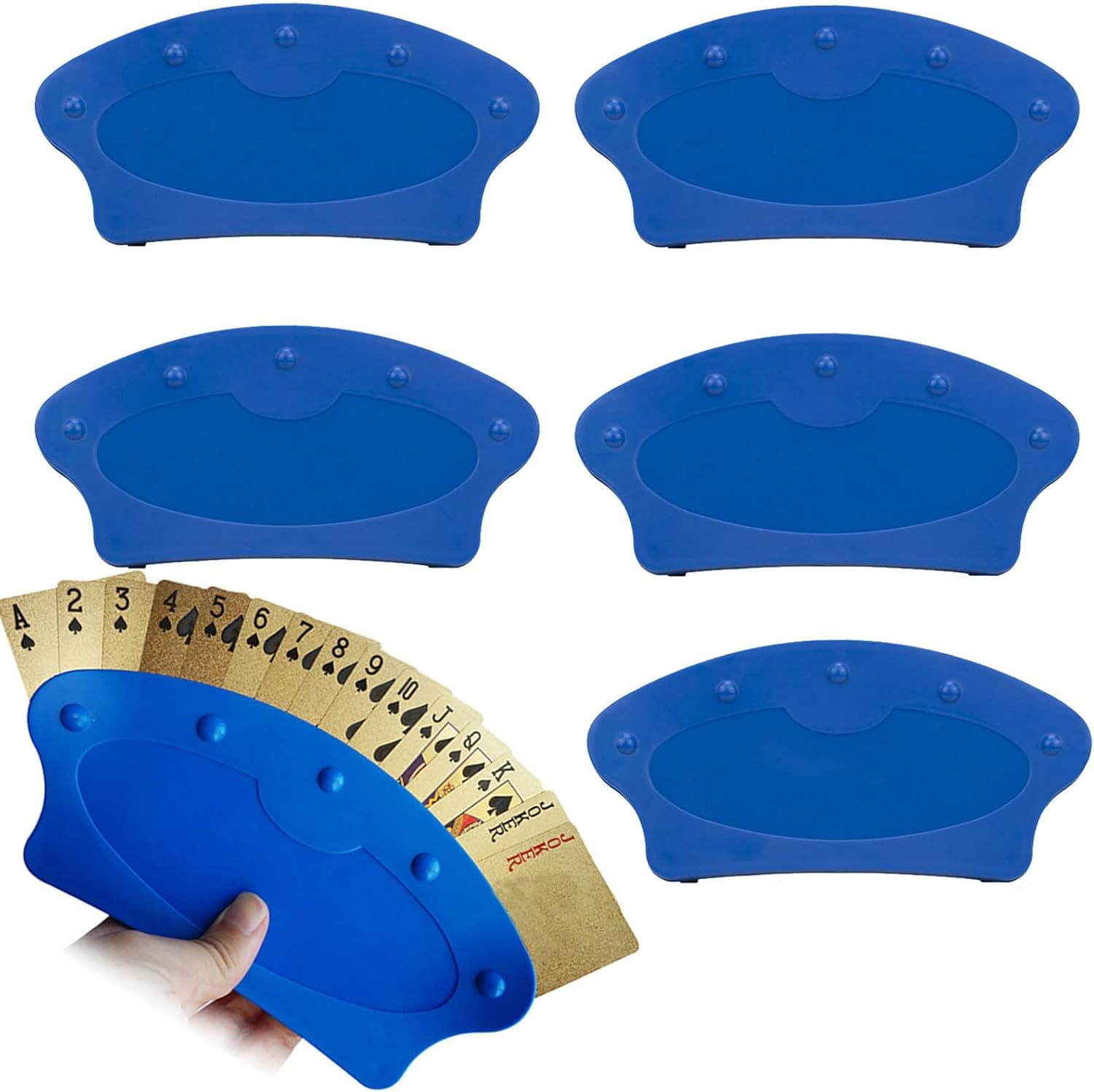 Yesland 6 Pcs Hands Free Playing Card Holders & Playing Card Trays for Bridge Canasta Strategy Card Playing (Blue)