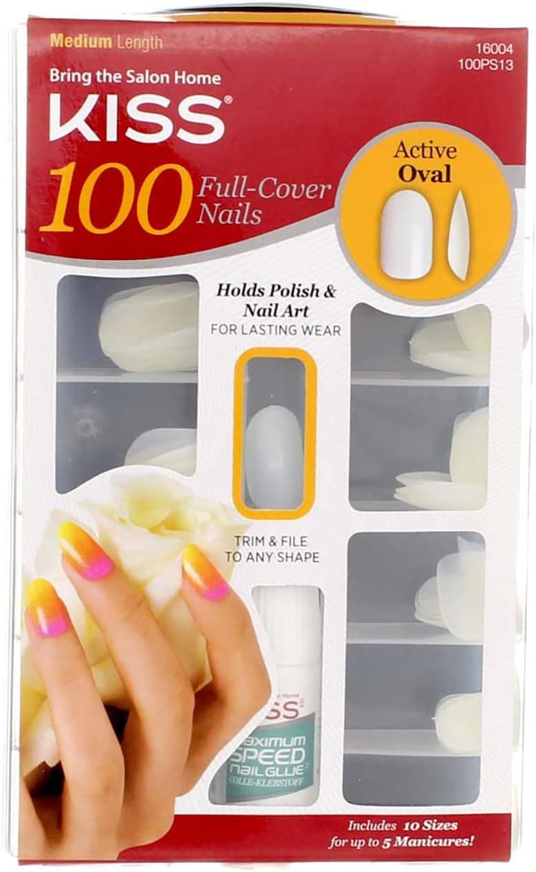 KISS Full Cover Nails Kit, Medium, Active Oval 1 ea (Pack of 4)