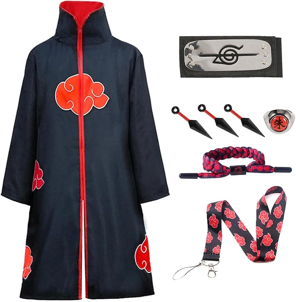 Amycute Men Cloak Kids Cape, Unisex Black Robe Anime Cosplay Costume with Headband Ring Bracelet Halloween Costumes