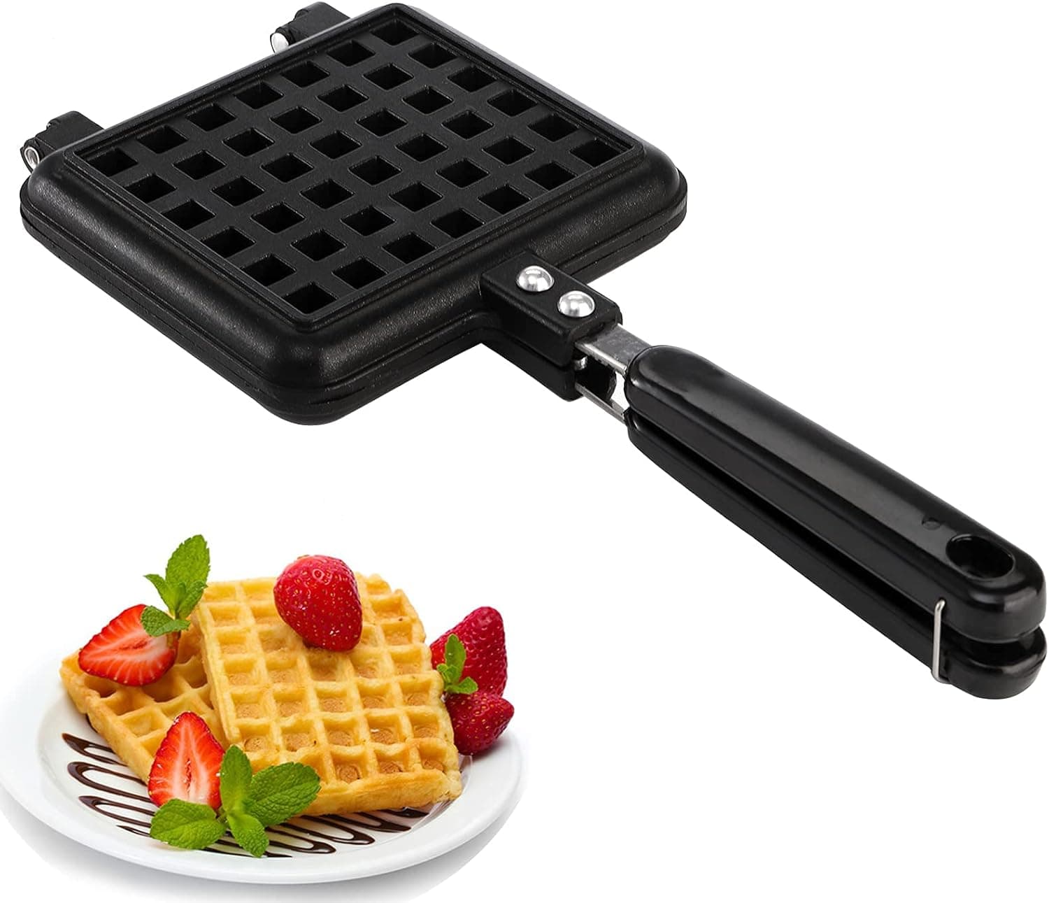 Dicunoy Pan Waffle, Nonstick Waffle Maker Pan, Stove Top Waffle Skillet for Belgian Waffles Sandwich Toaster, Breakfast, 5.5" L x 5.1" W, Sandwich Maker