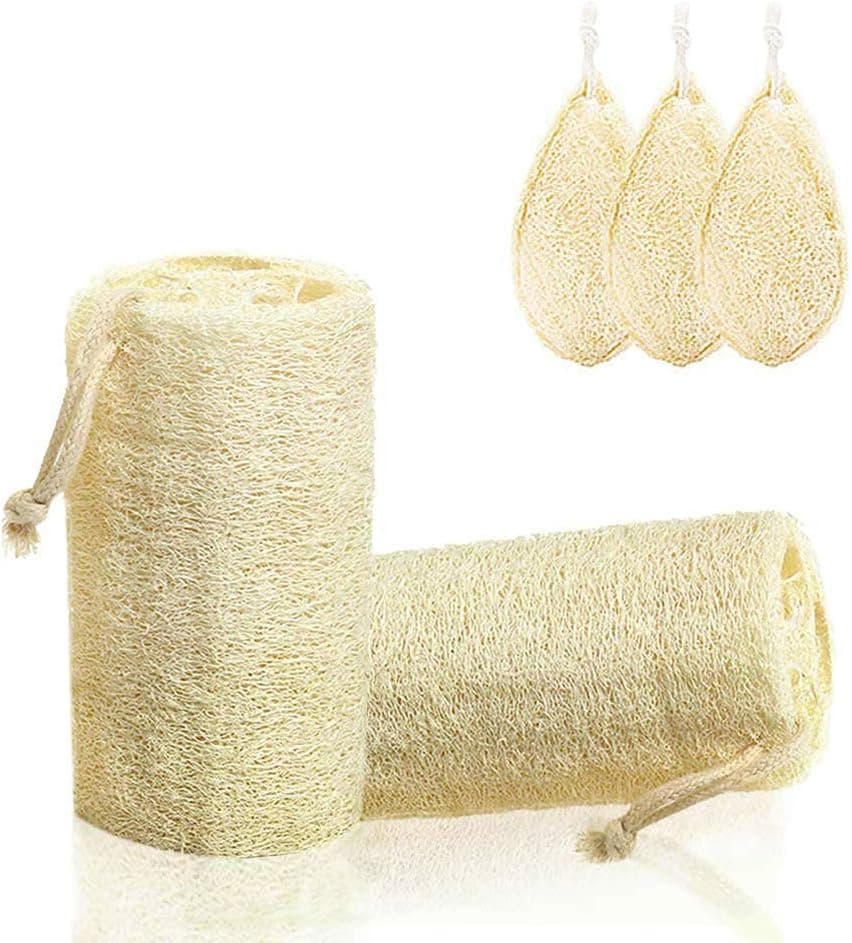 TAEERY 5 PCS Exfoliating Loofah Large Exfoliating Shower Natural Loofah Body Sponge Scrubber with Soft Luffa Materials for Face, Back & Body Remove Dead Skin or Made Made Soap
