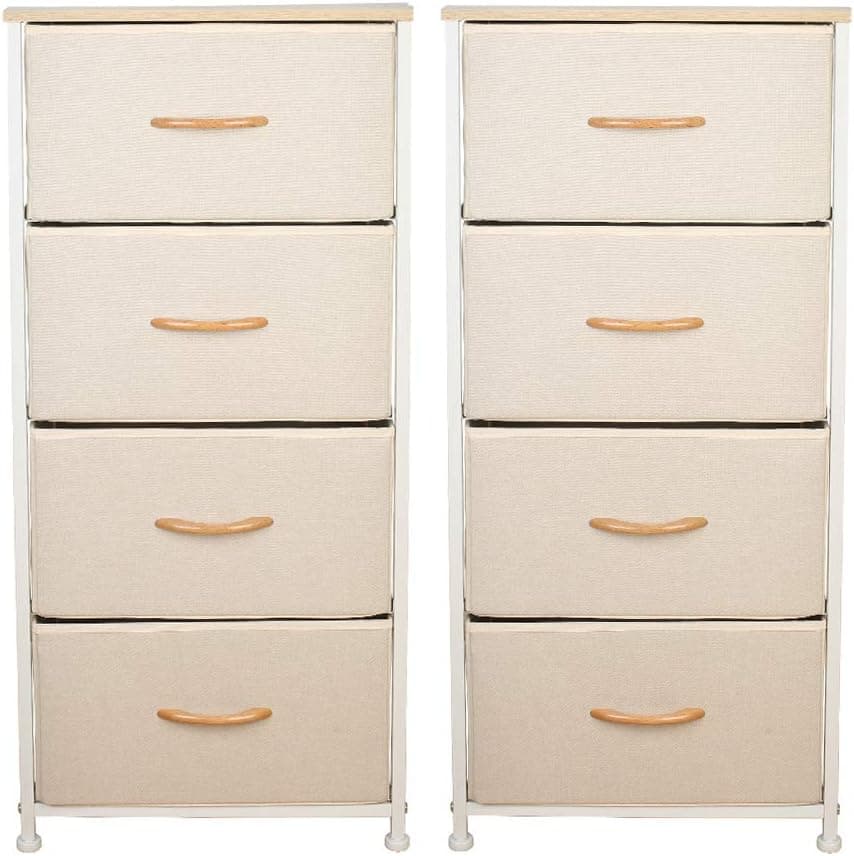 Home Dresser Storage Organizer,Storage Tower, 2PC ,Wood Top,Non-Woven Synthetic Fabric,Height Adjustable Feet,Organizer Unit for Bedroom,Living Room,Hallway,Entryway ues (Beige, 4 Drawers)