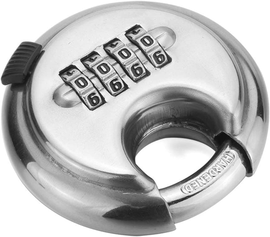 Stainless Steel 4 Digit Combination Disc Padlock With Hardened Steel Shackle Silver Lock，anti-rust and weatherproof combination locks Padlock