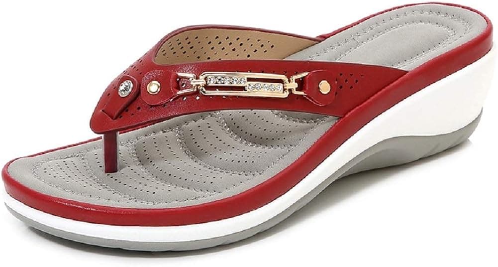 Yicornchen Women's Comfortable Flip Flops Beach Bohemian Sandals Non-Slip Casual Thong Wedge Sandals Shoes