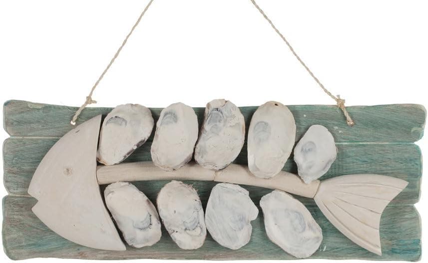 The Seashell Company White Oyster Bones Fish Sign 14"