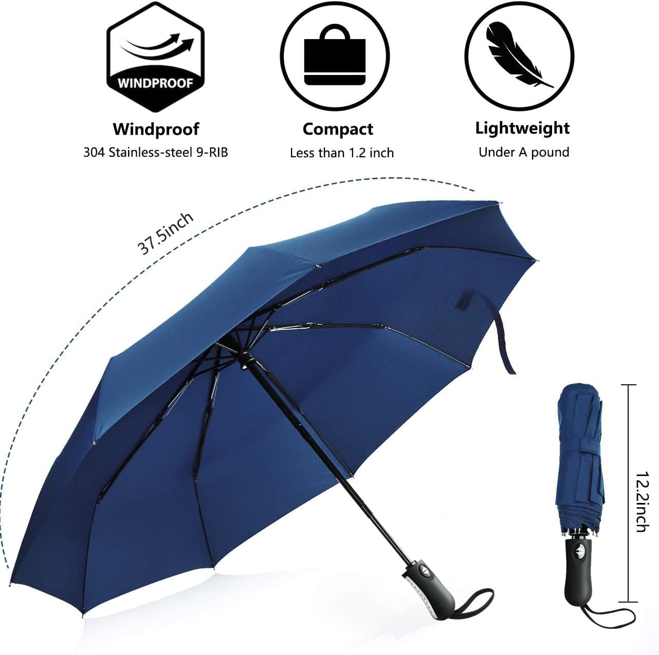 urophylla Windproof Travel Umbrella, Compact Folding Umbrella Automatic Open Close, WIND-DEFYING 9-RIB Lightweight Small Umbrella for Backpack