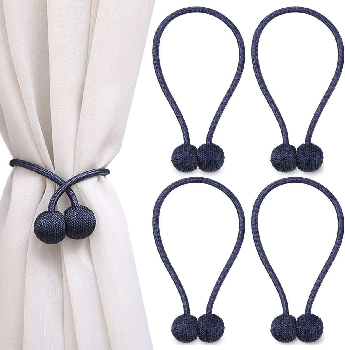 NZQXJXZ Curtain Tiebacks Magnetic, Decorative Curtain Holdbacks for Window Décor, Navy (Pack of 4)