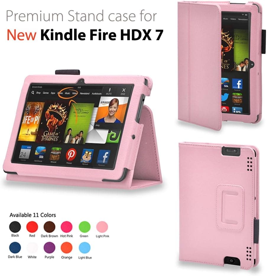 Elsse For Kindle Fire HDX 7 - Premium Folio Case for All New Kindle Fire HDX 7" Tablet 2013 Edition (Kindle Fire HDX 7", Pink)