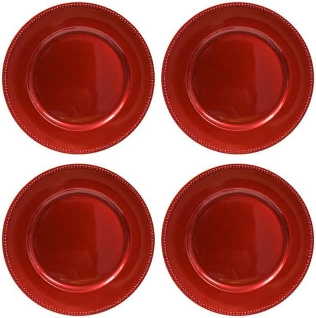 Red Plastic Charger Platters with Beaded Rims Set of Four (4)