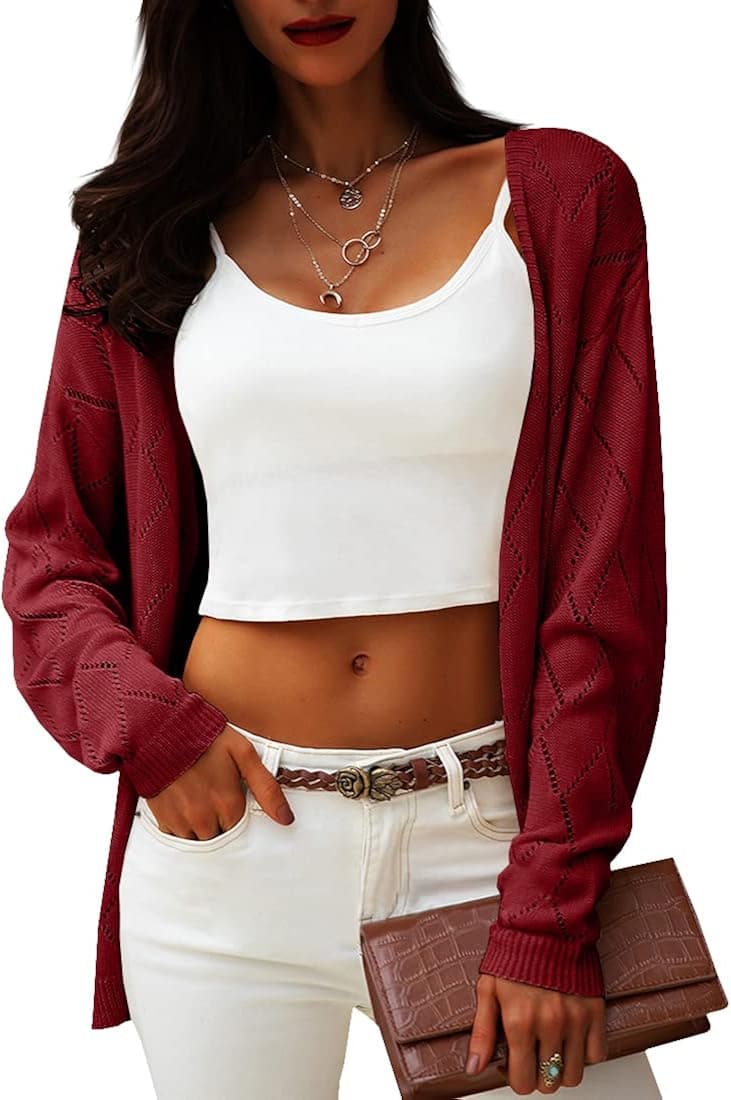Veatzaer Women Autumn Sweater Cardigan Open Front Button Down Sweater Coat Lightweight Hollow Knit Cardigan S-XXL