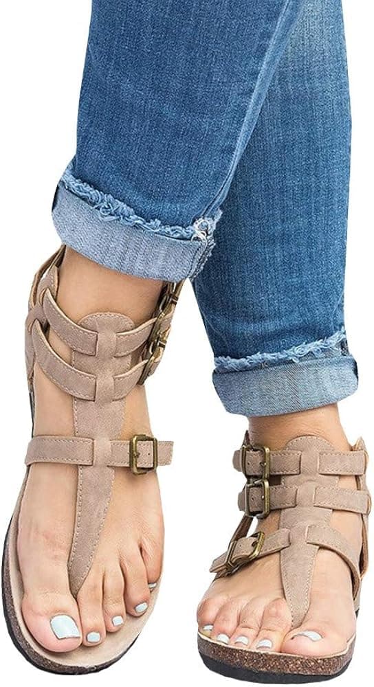 Liyuandian Womens Cross Toe Double Buckle Strap Summer Leather Flat Mayari Sandals…